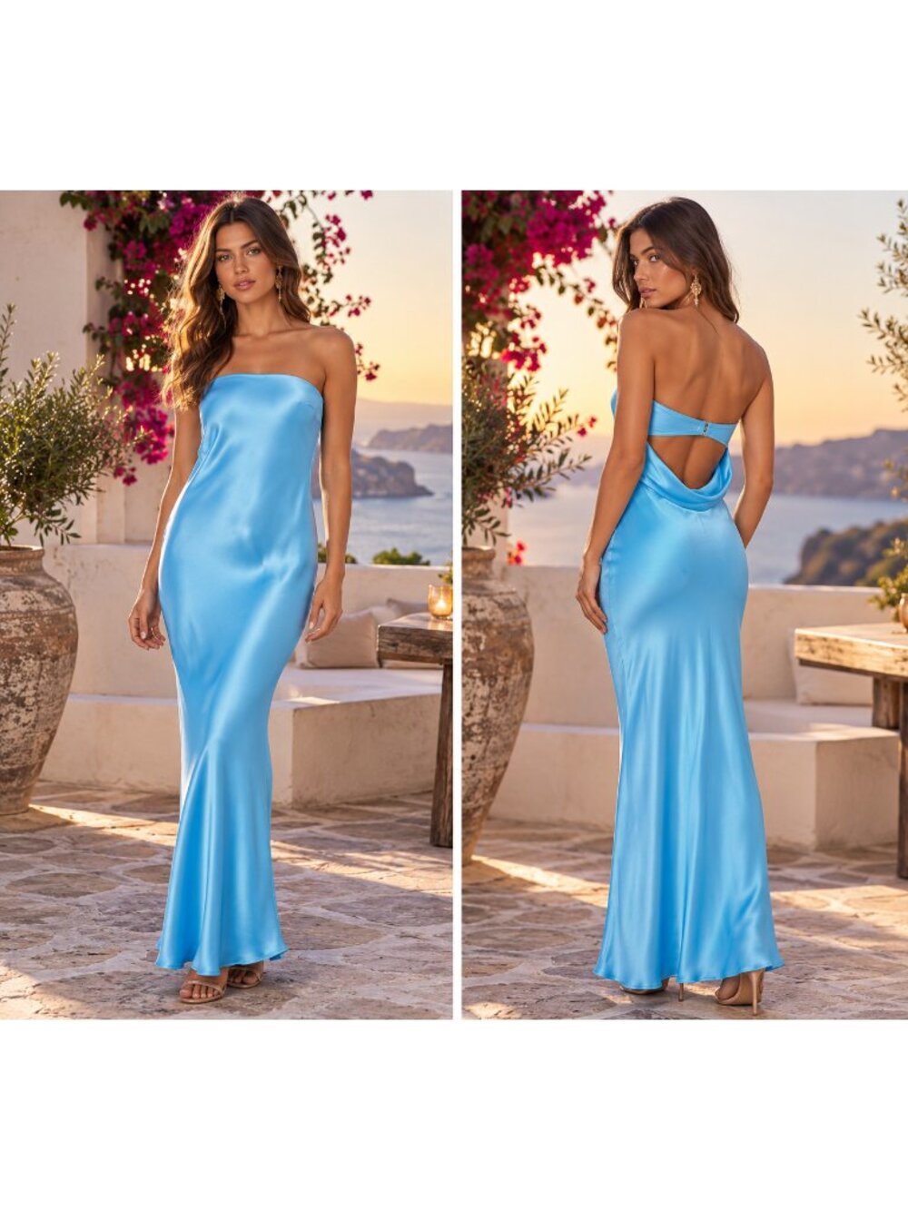 BEC + BRIDGE Moon Dance Strapless Dress Azure Blue Designer Maxi Gown Cocktail 2